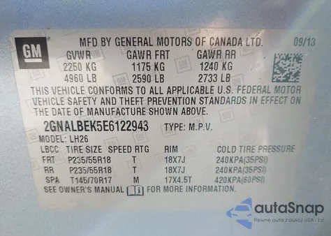 2014 Chevrolet Equinox 1Lt from USA, damaged, VIN 2GNALBEK5E6122943